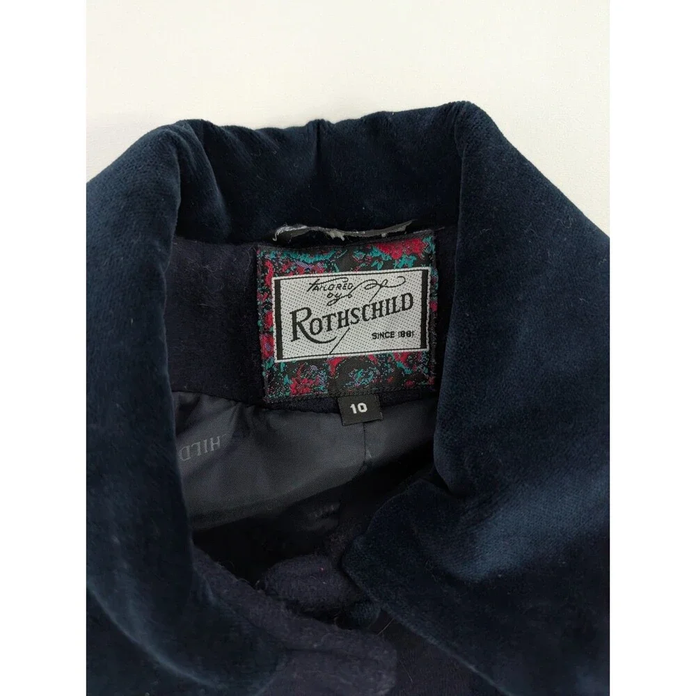 Vintage Rothschild Pea Coat Girls 10 Navy Blue Wool Dress Velvet Collar Overcoat